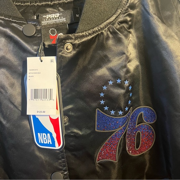New Black Gemstone Satin 76ers Jacket - Picture 3 of 7